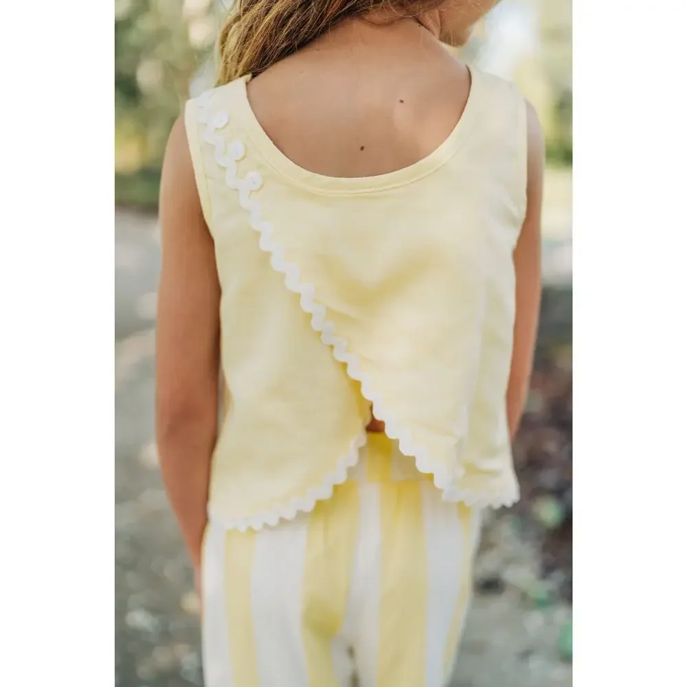 Love & Grow Lemon Stripe Bamboo Linen Pant Set Size 8